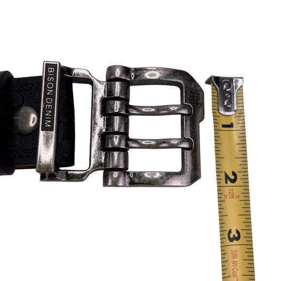 BISON DENIM Belt Dual-Prong Rugged Buckle Black/Brown Leather Sz 34–36 - Picture 5 of 9